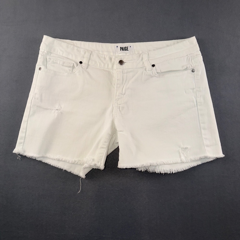 Paige White Denim Cutoff Shorts Frayed Hem Distressed Size 29